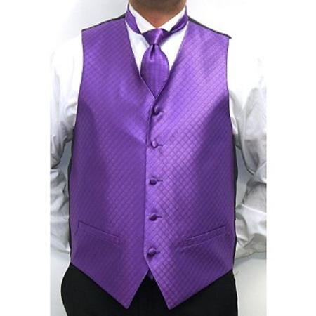 Men's Four-piece Dress Tuxedo Wedding Vest ~ Waistcoat ~ Waist coat Set Purple Buy 10 of same color Tie For $25 Each - Men's Neck Ties - Mens Dress Tie - Trendy Mens Ties