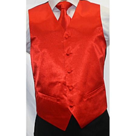 Men's Shiny Red Microfiber 3-piece Dress Tuxedo Wedding Vest ~ Waistcoat ~ Waist coat Buy 10 of same color Tie For $25 Each - Men's Neck Ties - Mens Dress Tie - Trendy Mens Ties