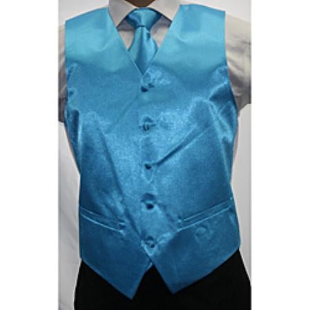 Men's Shiny turquoise Stage Party Microfiber 3-piece Vest - Men's Neck Ties - Mens Dress Tie - Trendy Mens Ties