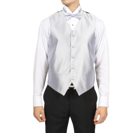 Men's Silver 4-Piece Men's Vest Set Also available in Big and Tall Sizes
