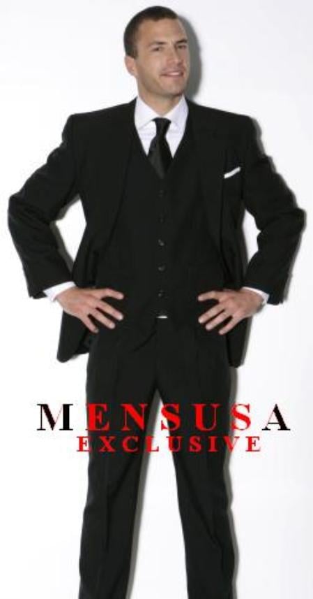 Men's Single Breast 3 Buttons Suits Super Light Weight Viscose~Rayon Fabric White Shirt and Black Tie 3 ~ Three Piece Suit