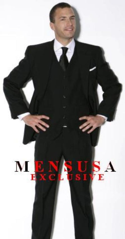 Men's Single Breast 3 Buttons Suits Super Light Weight Viscose~Rayon Fabric White Shirt and Black Tie 3 ~ Three Piece Suit