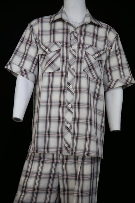Men's Single Pocket Short Sleeve Black 2pc Shirt and Pants