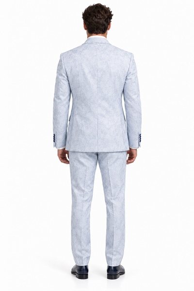 Men Paisley Suit Color Jacket Pants Sky Powder Blue - Light blue  Prom Floral Pattern Wedding Groom