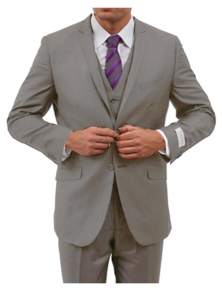 Men's Tapered Leg Lower rise Pants Euro Slim Fit Gray Suit - Three Piece Suit