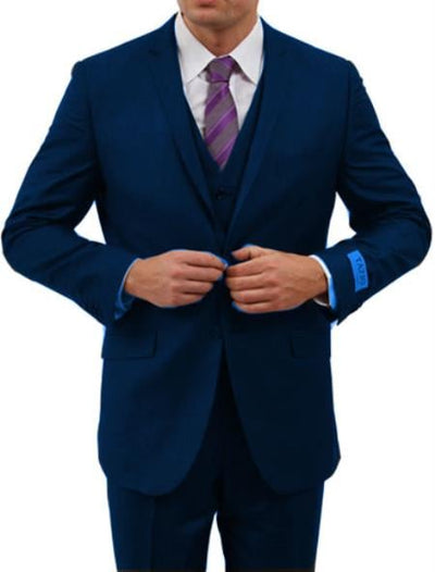 Slim Fit Suit Men's Dark Navy Lapel Pick Stitched Suit Flat Front Pants - Three Piece Men's Slim Fit Suits