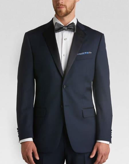 Men's Satin Lapel classic Slim Fit Tuxedo With flat-front Pants Navy