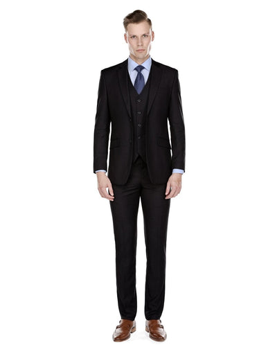 Mens Slim Fit Black Vested Suit by Braveman