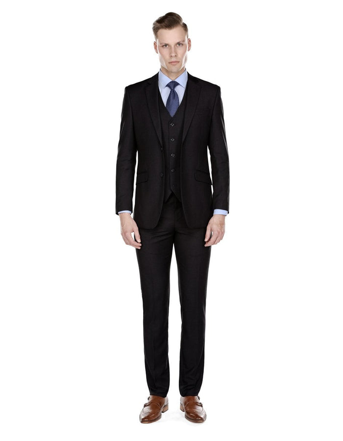 Mens Slim Fit Black Vested Suit by Mensitaly