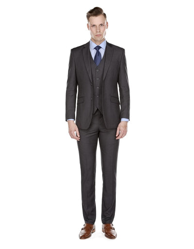 Mens Slim Fit Vested Charcoal Suit by Braveman