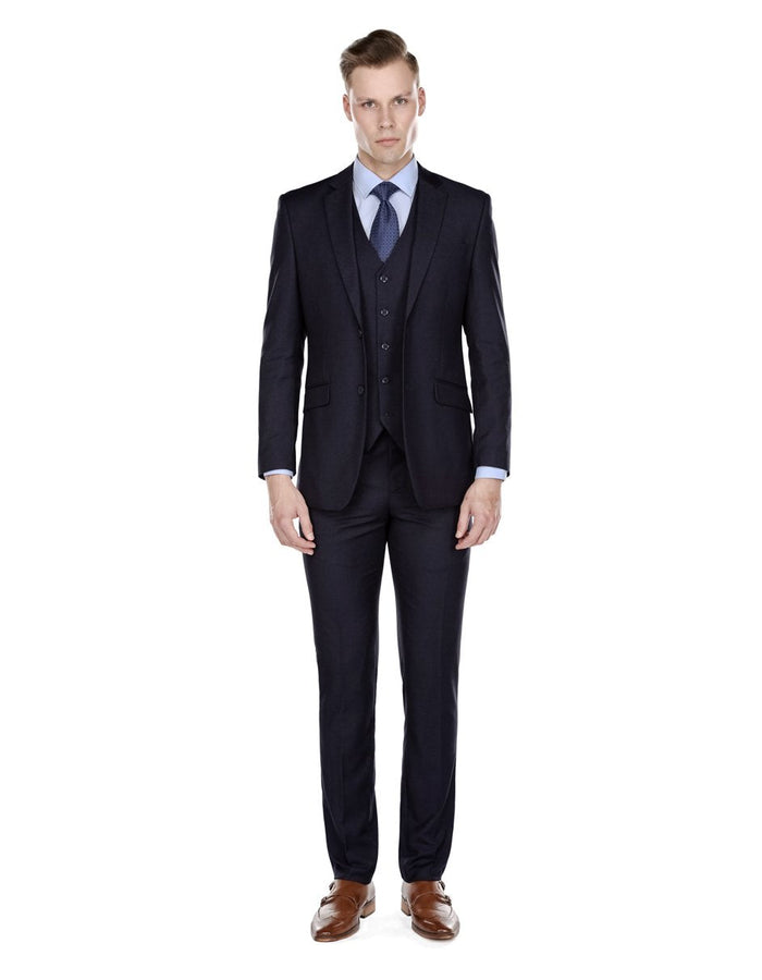 Mens Slim Fit 3 Piece Navy Suit by Mensitaly