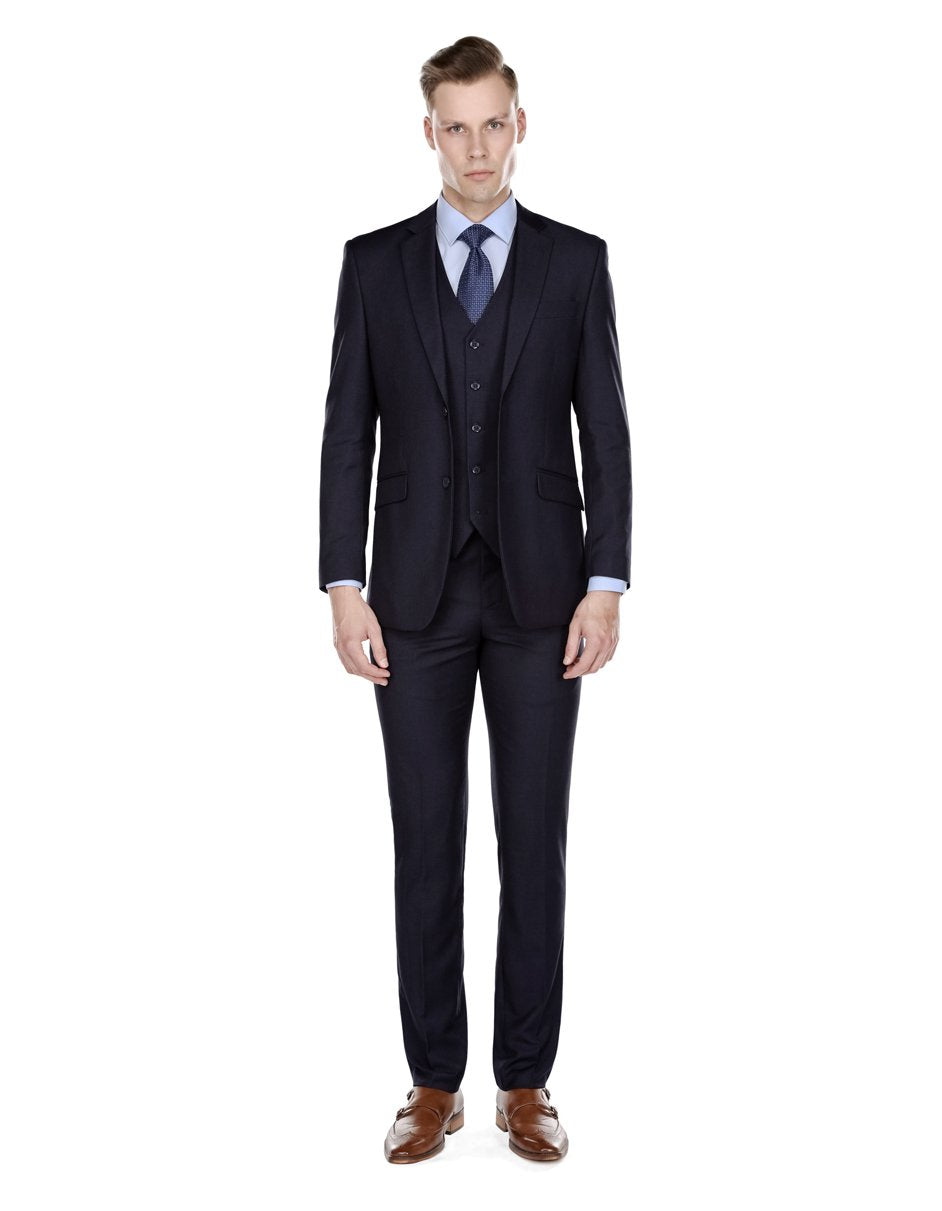 Mens Slim Fit 3 Piece Navy Suit by Braveman