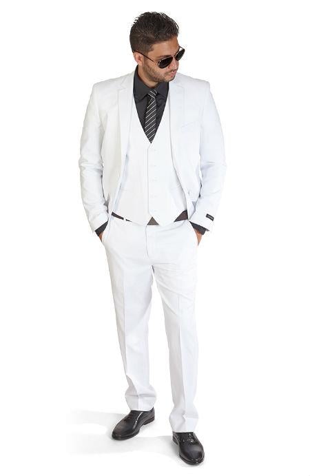 Men's Slim Fit 3 Piece White Suit