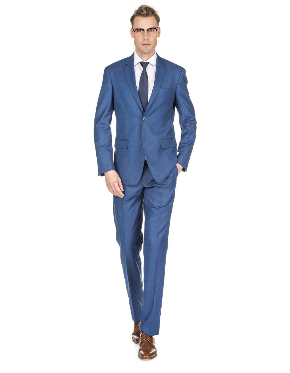 Men's Slim Fit Light Indigo Windowpane Suit