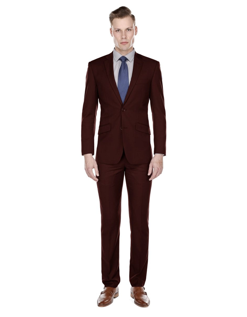 Mens Slim Modern Suit in Burgundy