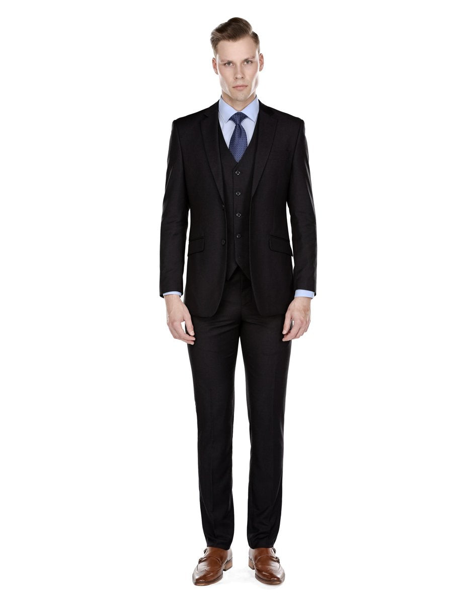 Smart Slim Black Vested Funeral Suit