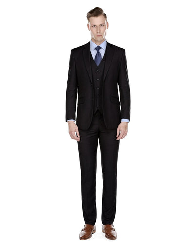 Smart Slim Black Vested Funeral Suit