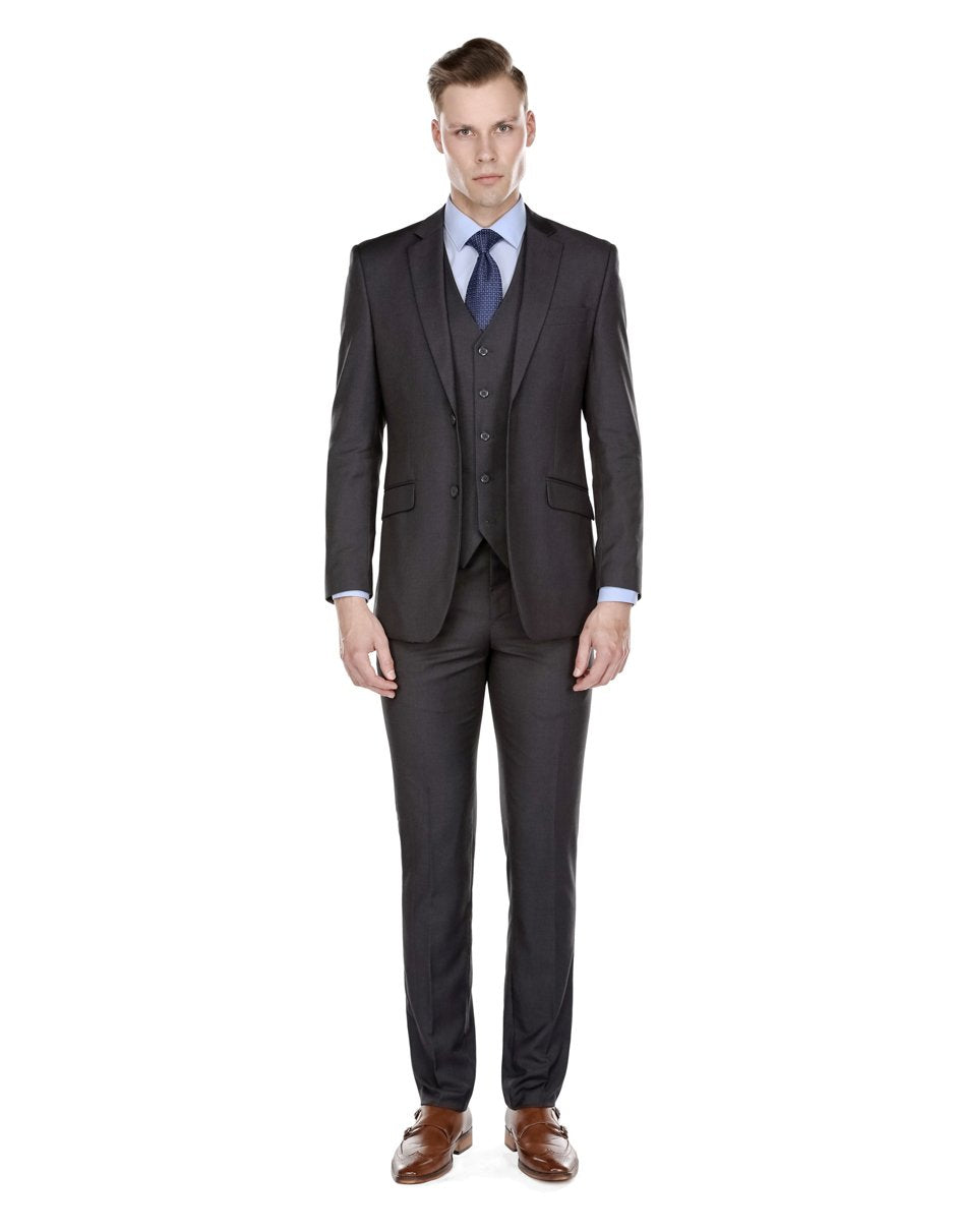 Slim Charcoal 3-Piece Suit with Vest