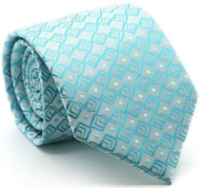 Men's Premium Triple Square Pattern Ties Turquoise - Men's Neck Ties - Mens Dress Tie - Trendy Mens Ties