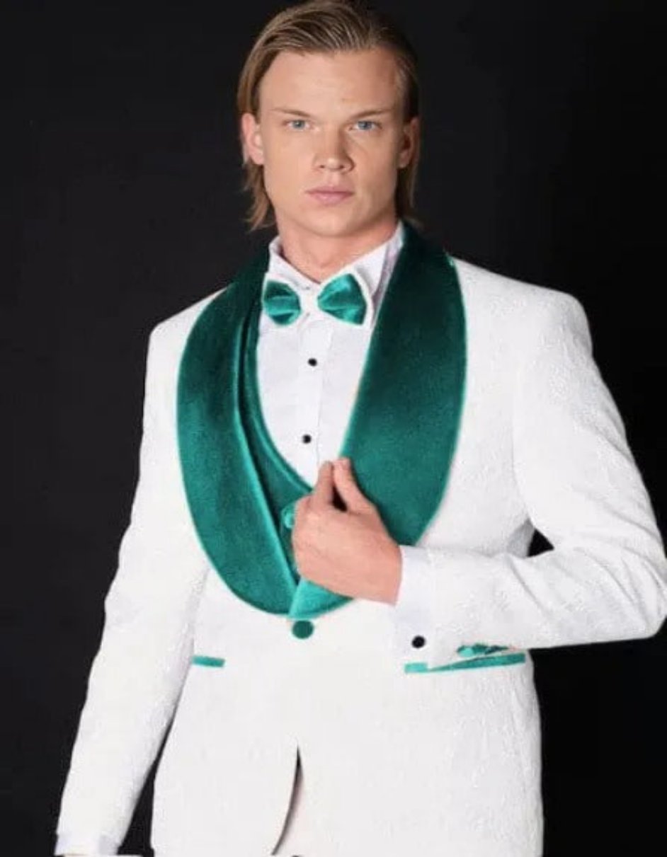 White & Teal Blue Tuxedo Wedding Suit Set