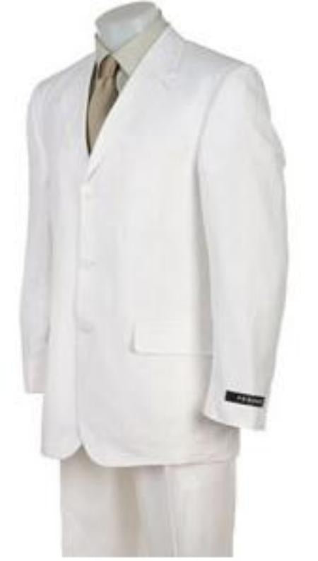 Pure Solid Light Non Wrinckle 3 Buttons Men's Dress Suits For Men - All White Suit