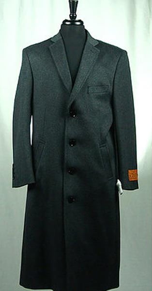 Men's Wool Blend 4 Button Bravo Top Overcoat Charcoal Grey
