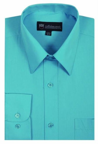 Mens Turquoise Dress Shirt Plain Solid Color Traditional Turquoise Men's Dress Shirt
