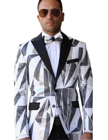 Men's Tuxedo Peak Black Lapel white suit