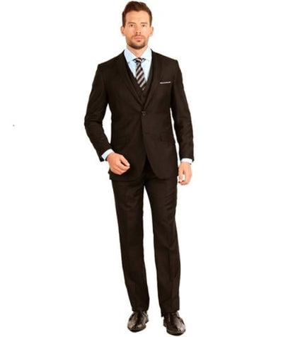 Mens Three Piece Suit - Vested Suit Slim Fit Suit Men's Brown V-shaped with mandarin banded collar Suit
