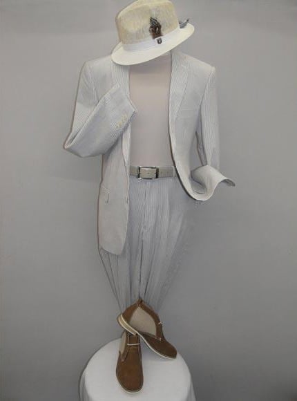 White Seersucker suit - White on White Stripe 2 Button Summer Suit