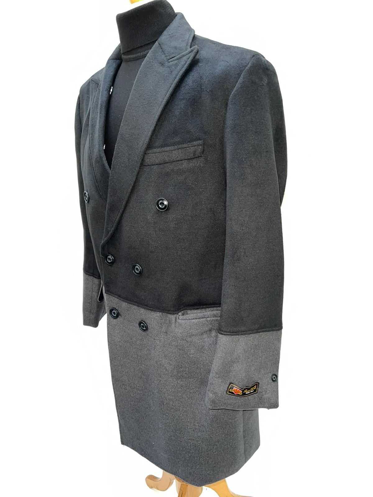 Two-Tone Double-Breasted Wool Overcoat
