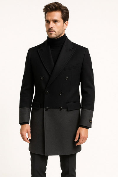 Two-Tone Double-Breasted Wool Overcoat