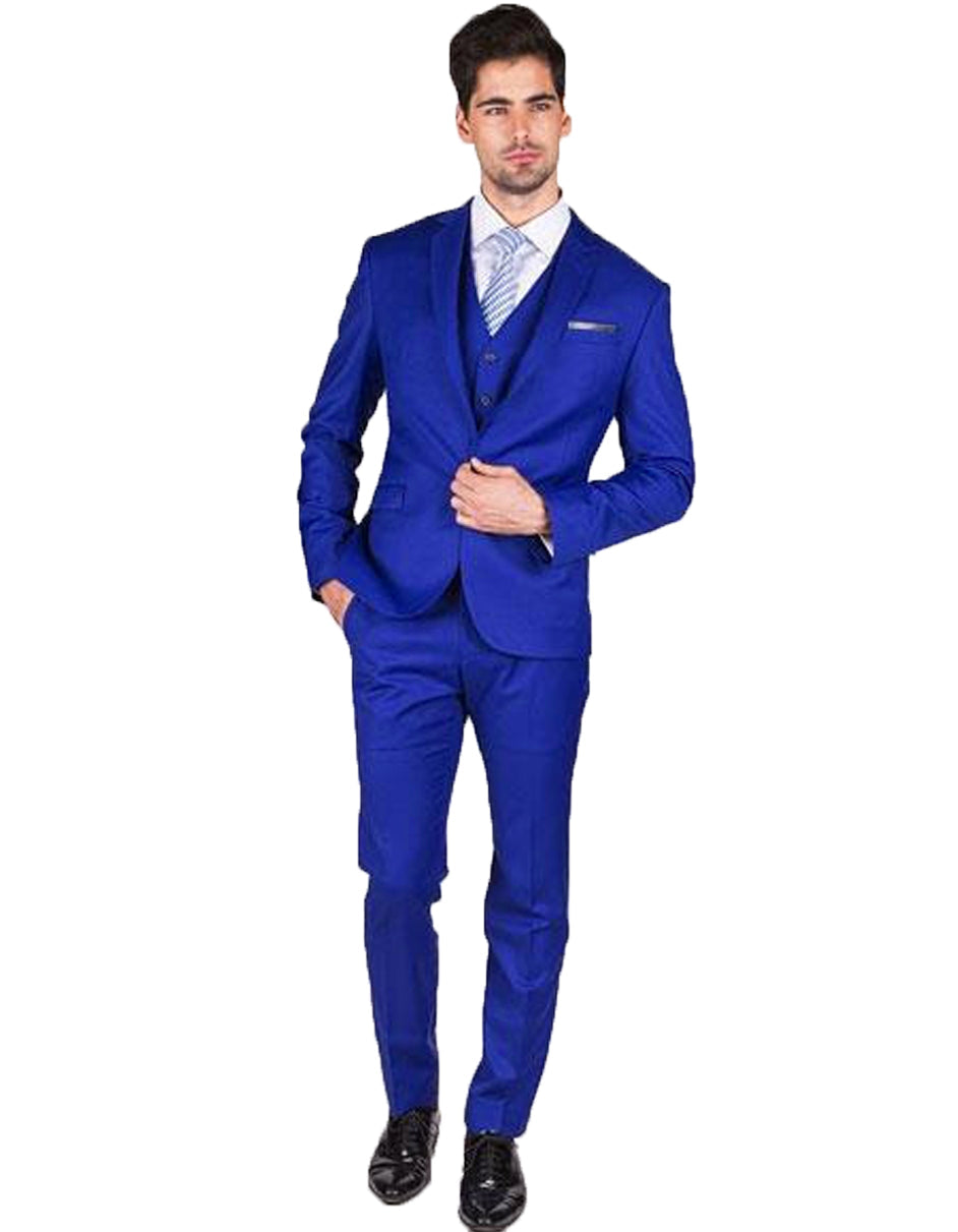 Mens Slim Fit Royal Blue Vested Suit