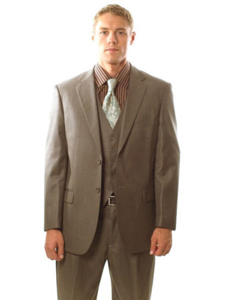 Men's 2 Button Taupe Vested 3PC Cheap Priced Business Suits Clearance Sale in Classic Fit