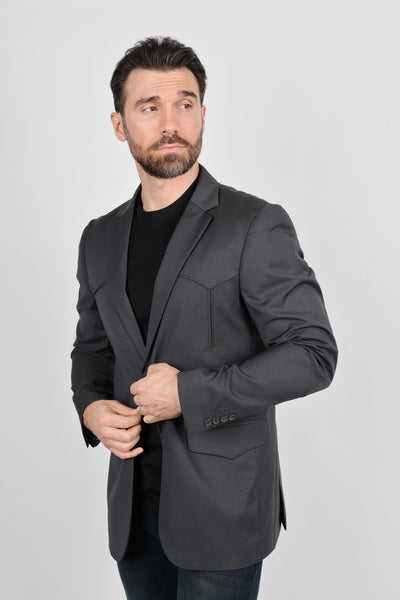 Mens Black Western Sport Coat w/ Elbow Patch - Charcoal