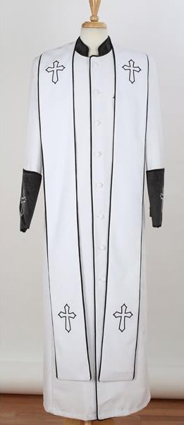Men's Big & Tall Church White/Black Cross Accent Robe With Stole Manda