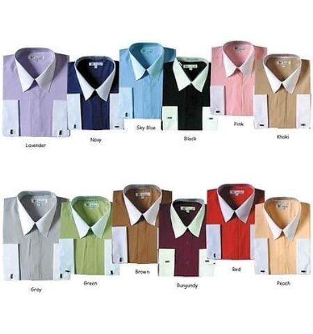 Men’s Multi Color Two Tone Dress Shirt, White Collar Contrast Formal Fashion Shirt
