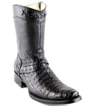 Men's White Diamonds Short Caiman Belly European Toe Fashion Boots Black