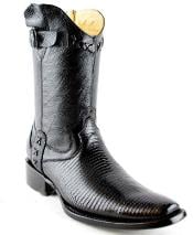 Men's White Diamonds Short Teju Lizard European Square Toe Fashion Boots Black