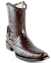 Men's White Diamonds Short Caiman Belly High Quality Inside Zipper Fashion Boots Brown