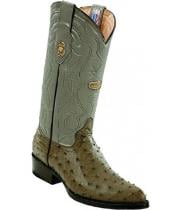 Men's White Diamonds Leather Pull Straps Genuine Full Quill Ostrich Gray Boots