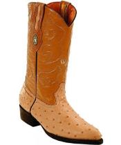 Men's White Diamonds J Toe Genuine Full Quill Ostrich Sand Boots