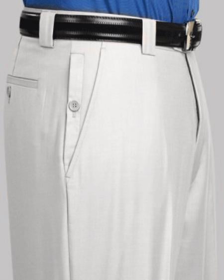 Men's White Flat Front Dress Pants