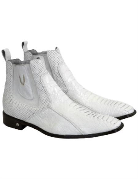 Vestigium Ostrich Leg Chelsea Boots in White