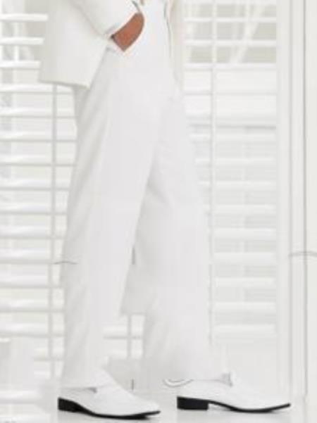 Jean Yves White Plain Front Tuxedo Dress Pants unhemmed unfinished bottom