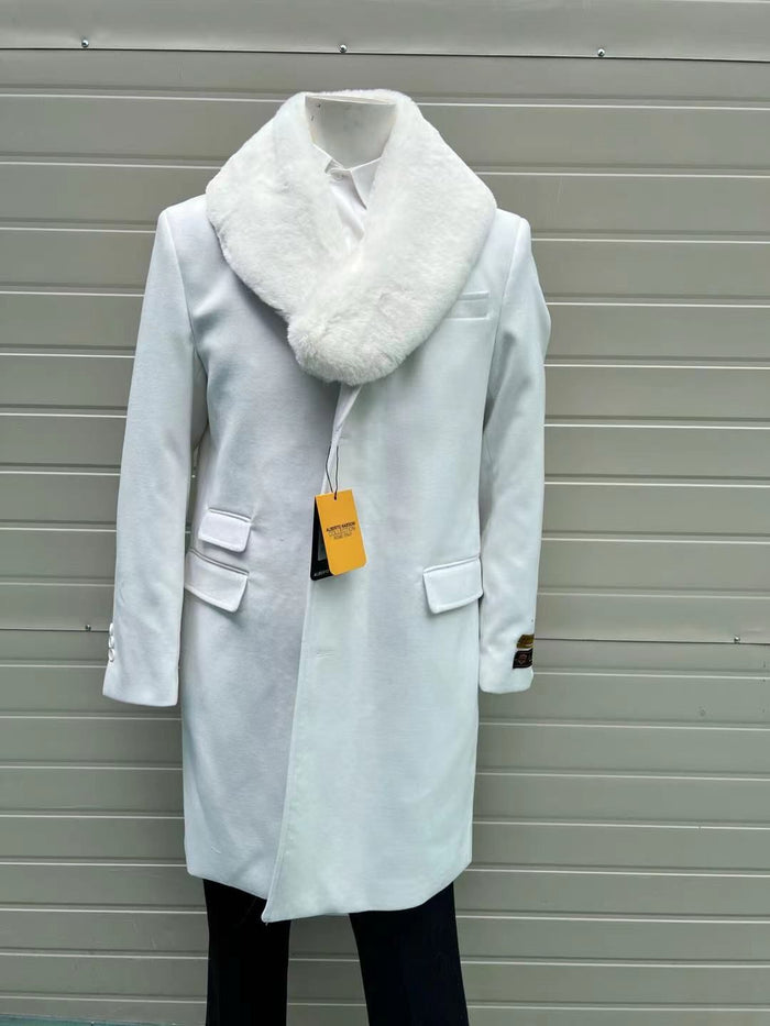 White Wool Overcoat with Faux Fur by Alberto Nardoni