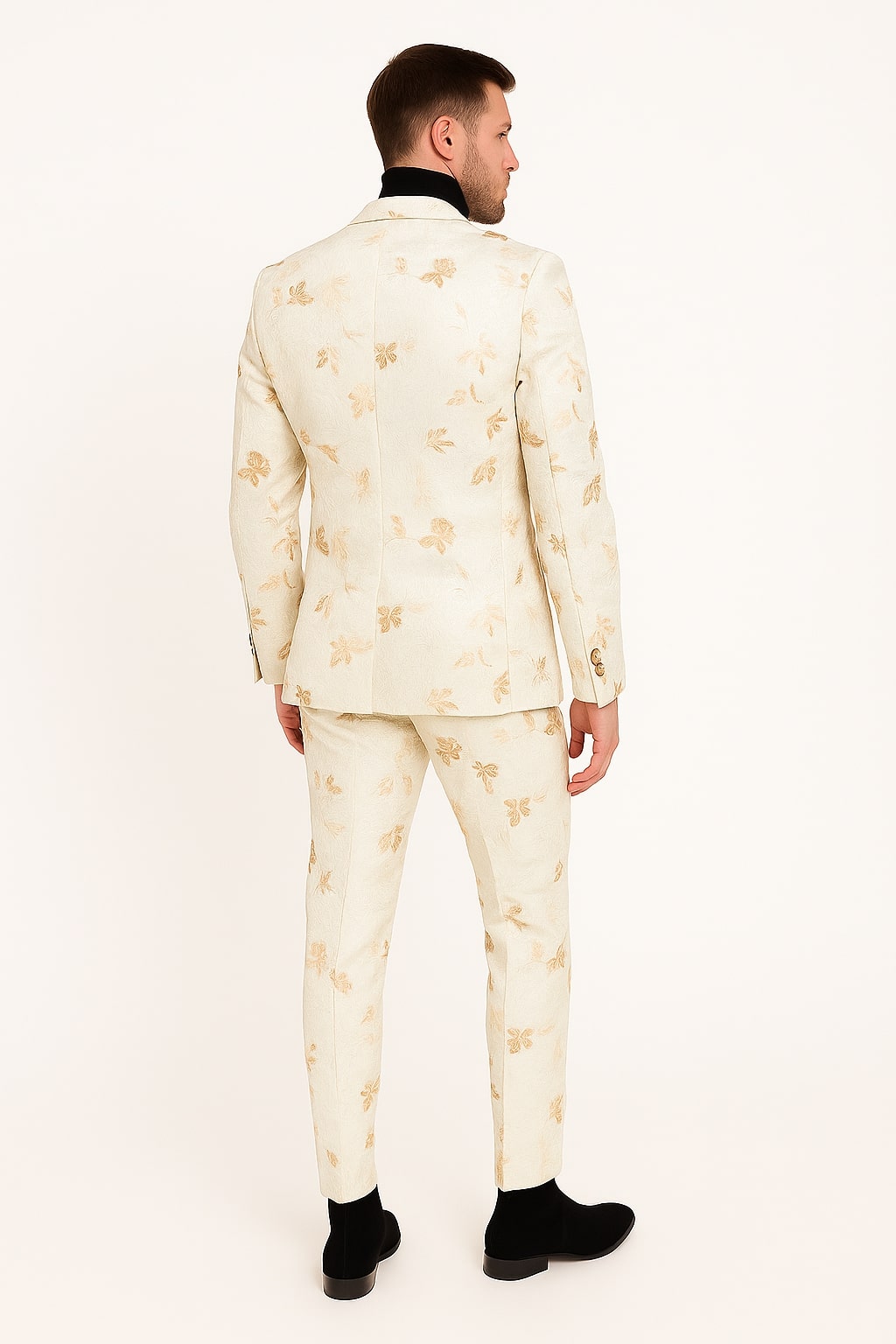 White & Gold Floral Embroidered Prom Tuxedo