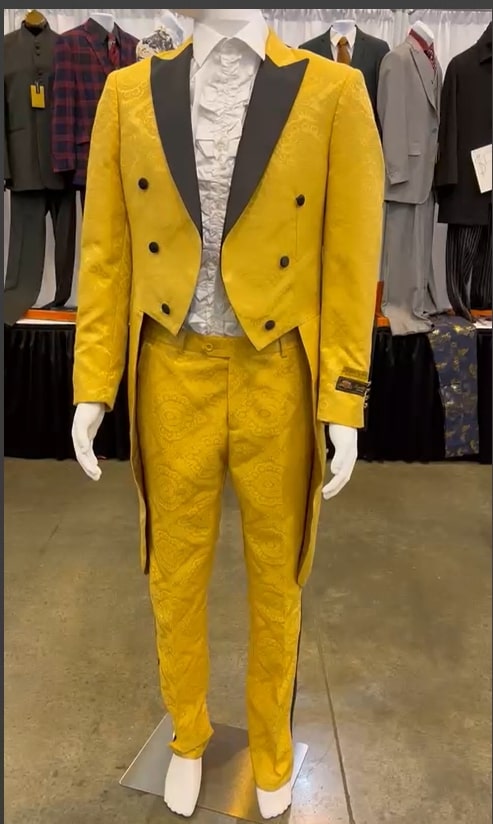 Yellow Tailcoat Tuxedo with Black Lapel Brocade