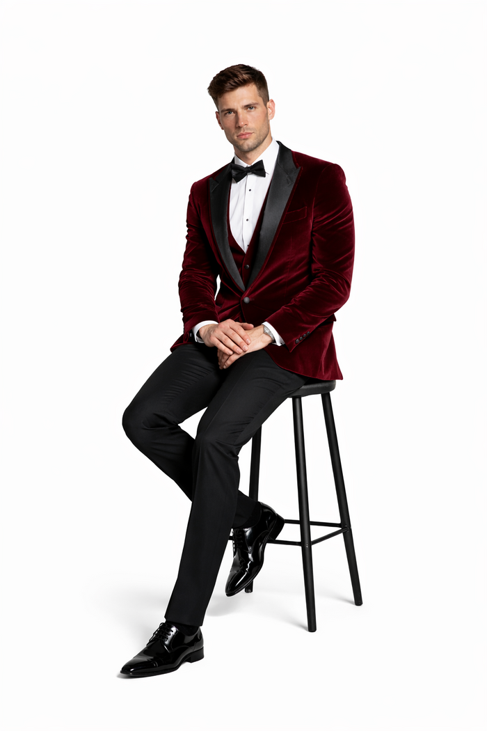 Men's Burgundy Velvet ~ Crushed Velour Tuxedo Men's blazer Jacket ~ Sport coat Burgundy Tuxedo
