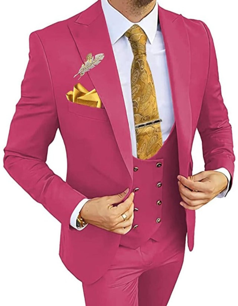 Men's Rose Gold Peak Lapel Vested Suit